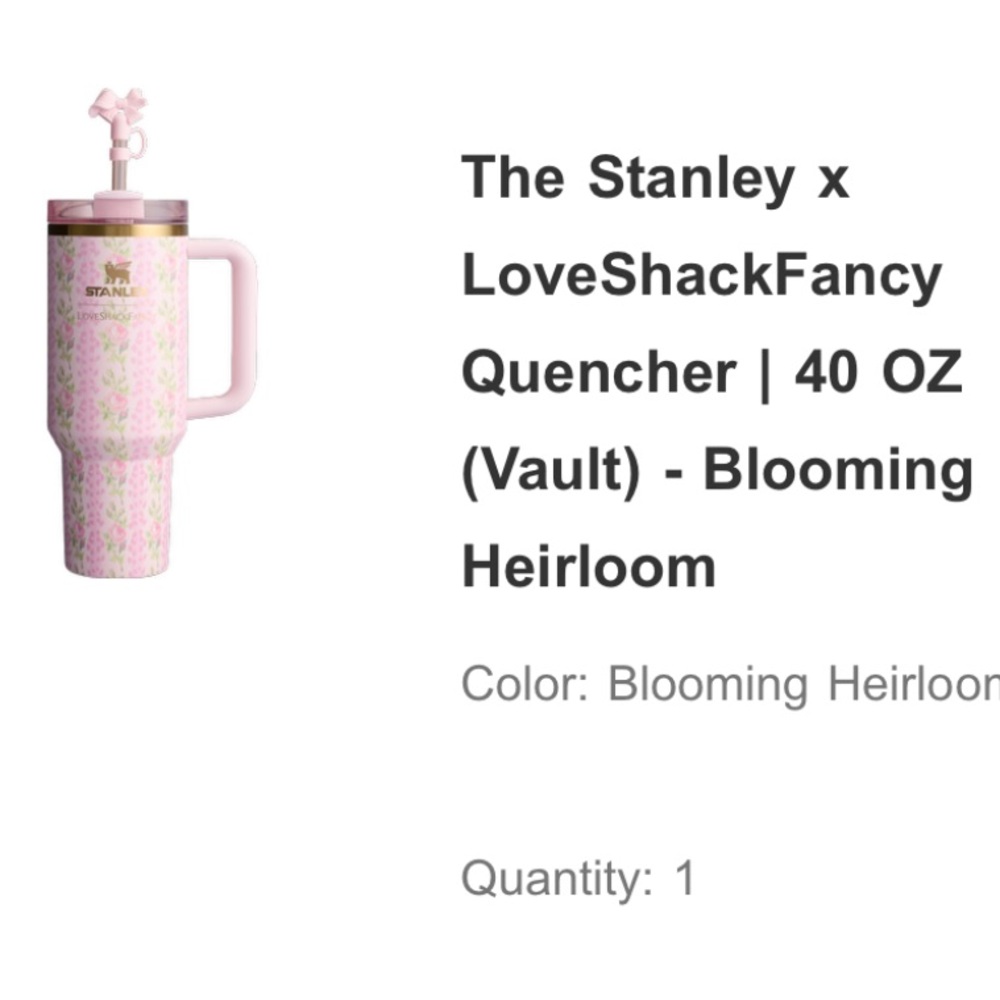 Stanley x LoveShackFancy Quencher 40 OZ - Blooming Heirloom Pink - Picture 5 of 5
